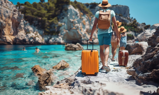 Free Photo tourist carrying luggage