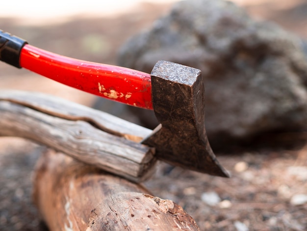 Tourist hatchet splitting log