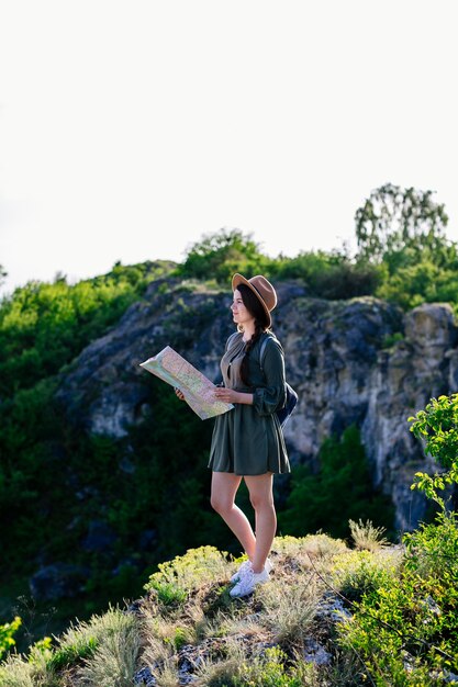 Tourist in rocky landscape