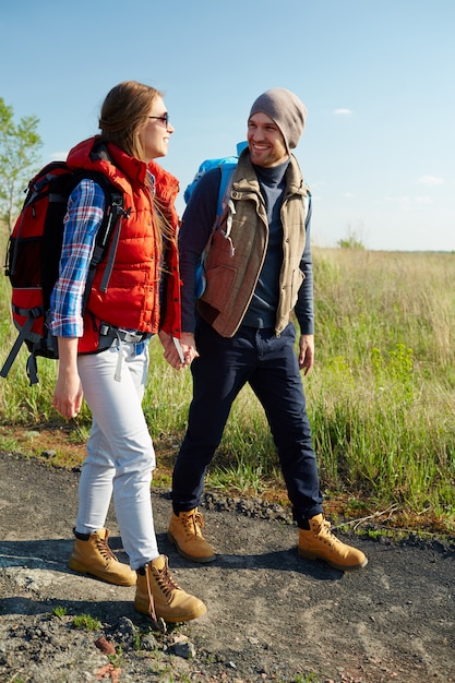 Free photo tourists on hike