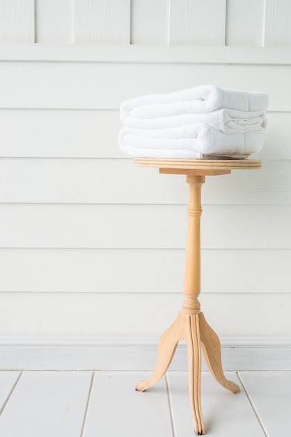 Towel bath on wood table