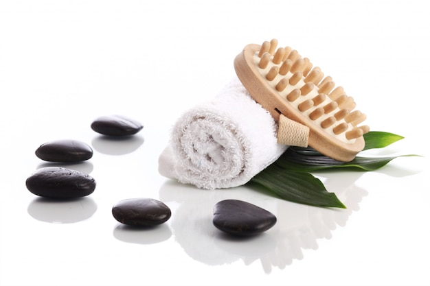 Towel and brush with zen stones