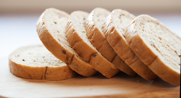 Tower of bread pieces on a table