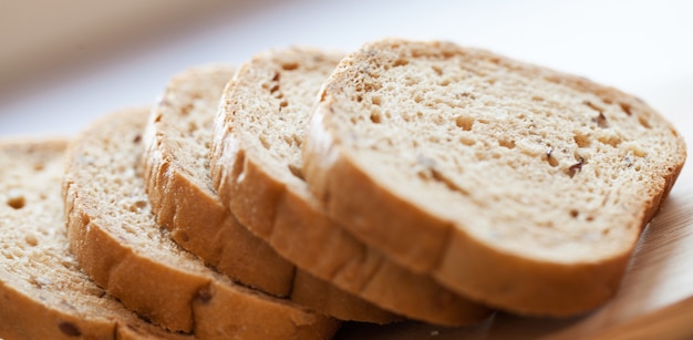 Tower of bread pieces on a table