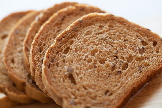 Tower of bread pieces on a table