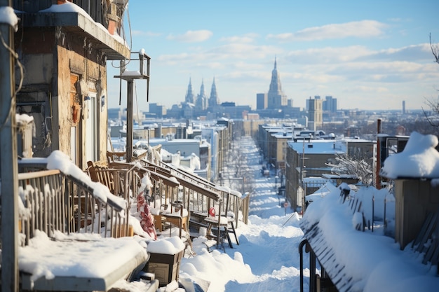 Free photo town covered in extreme weather snow