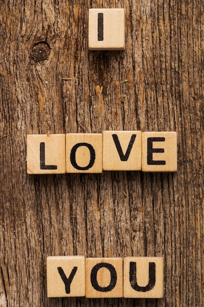 Toy bricks on the table with word i love you