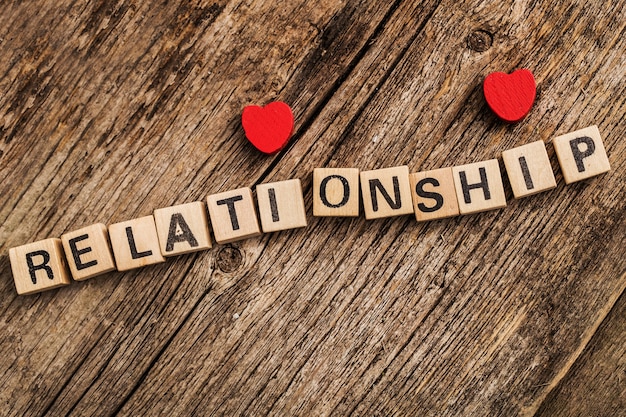 Free photo toy bricks on the table with word relationship