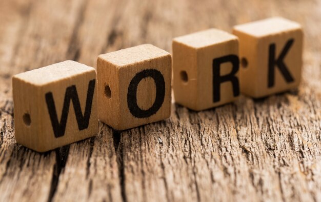 Toy bricks on the table with word work