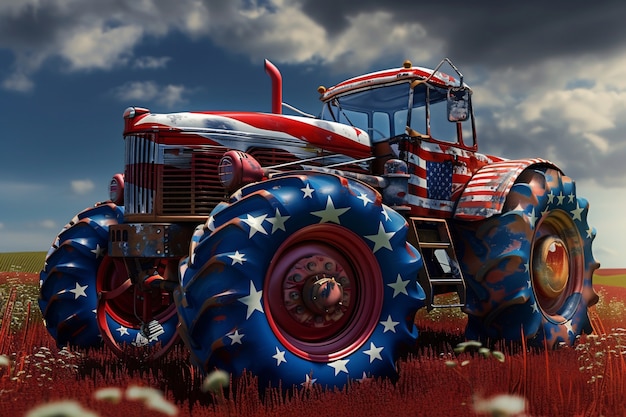 Free photo tractor with the american flag for us national loyalty day celebration