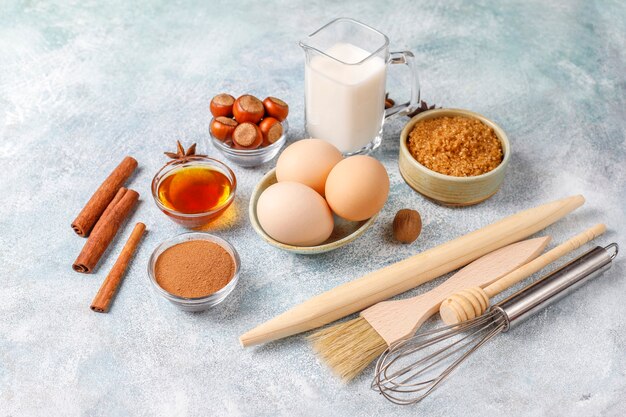 Traditional autumn baking ingredients: apples,cinnamon,nuts.