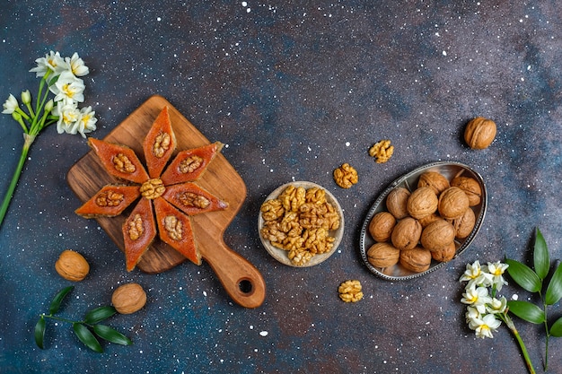 Traditional Azerbaijan holiday Novruz sweets pakhlavas.