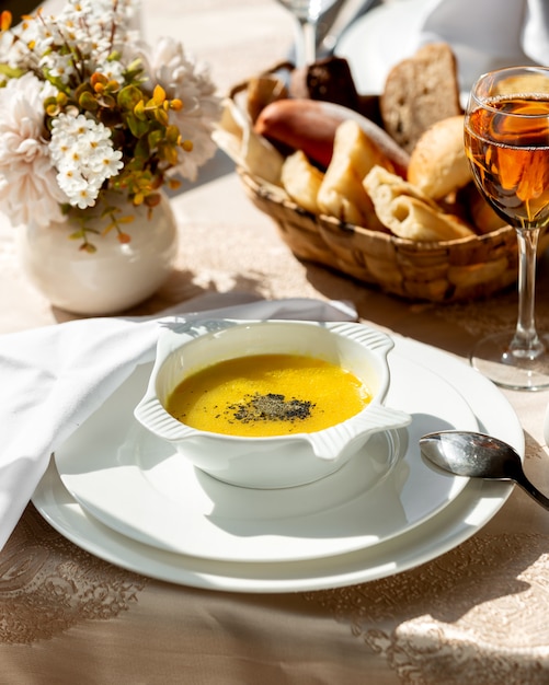 Traditional azerbaijani soup garnished with dried mint leaves