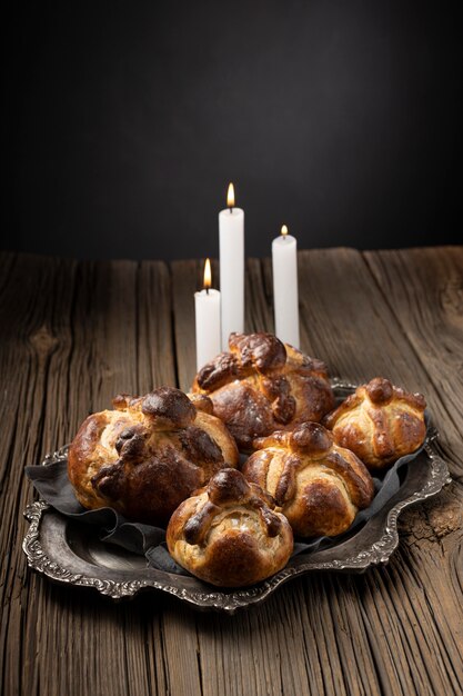 Traditional bread of dead arrangement