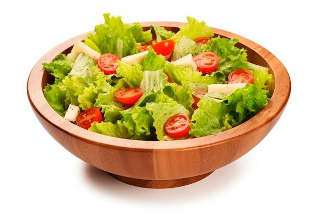 Free photo traditional caesar salad with tomatoes lettucecruttons and cheese isolated on white background