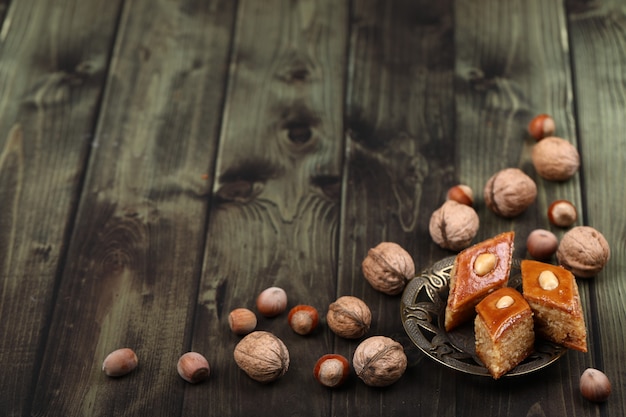 Traditional caucasian pakhlava with nuts around