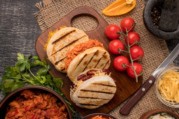 Traditional food arrangement above view