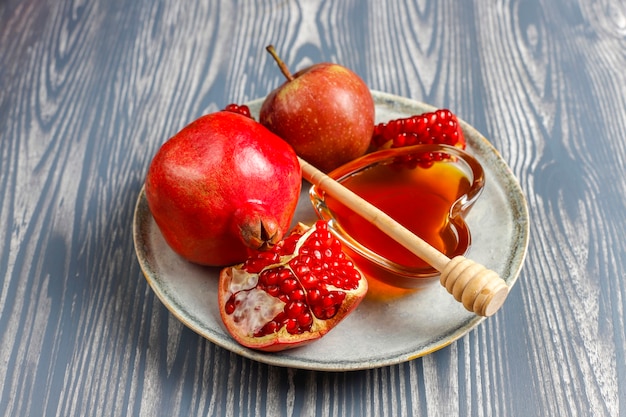 Free Photo traditional food of jewish new year - rosh hashana.