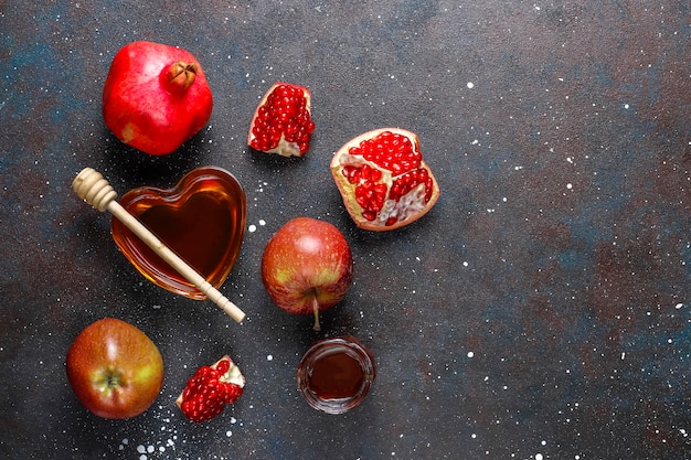 Free Photo traditional food of jewish new year - rosh hashana.