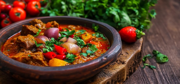 Free Photo traditional georgian dish of tender veal stewed with onions and peppers chashushuli culinary