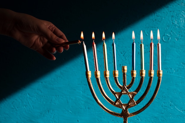 Free Photo traditional hanukkah menorah with candles