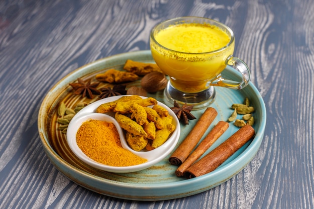 Traditional indian drink turmeric golden milk .