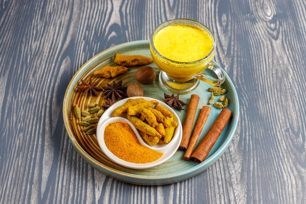 Traditional indian drink turmeric golden milk.