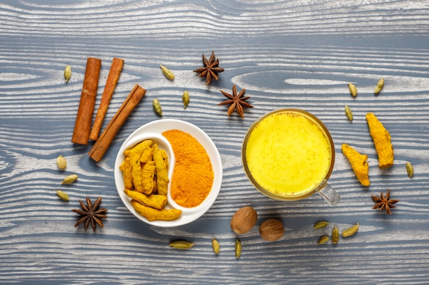 Free photo traditional indian drink turmeric golden milk.