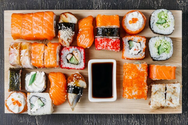 Traditional japanese sushi arrangement