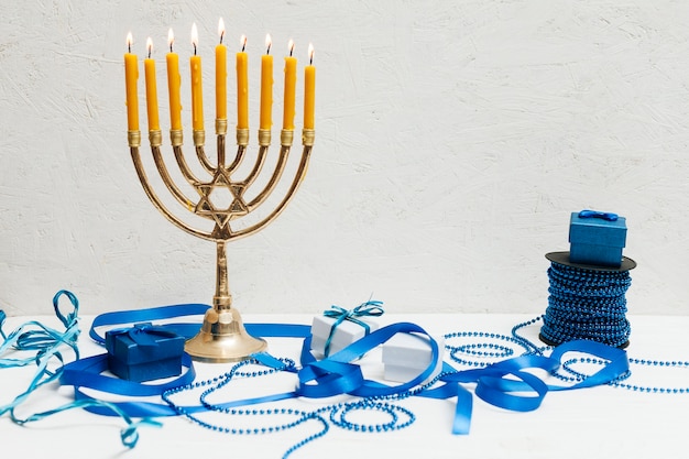 Free photo traditional jewish menorah on a table