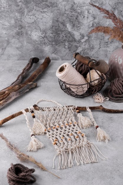 Traditional macrame assortment indoors