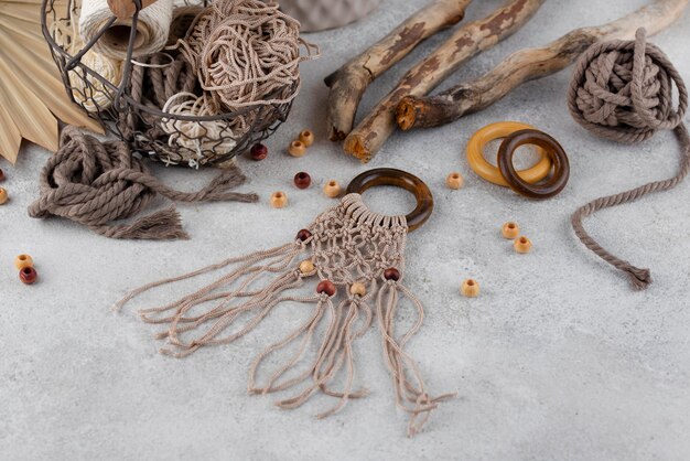 Traditional macrame assortment indoors