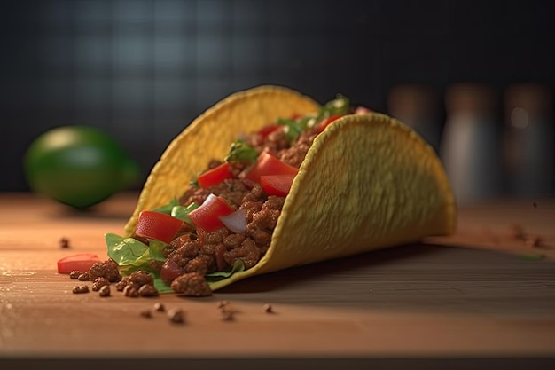 Free Photo traditional mexican tacos with meat and vegetables on wooden table in kitchen ai generative