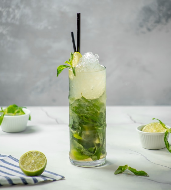 Free photo traditional mojito with ice and mint on the table