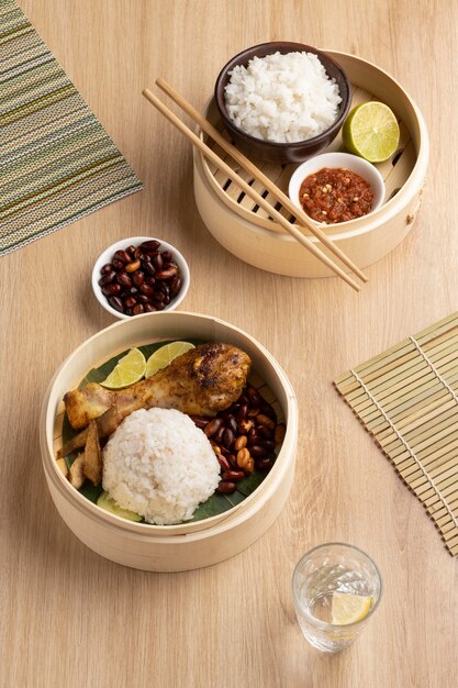 Traditional nasi lemak meal arrangement