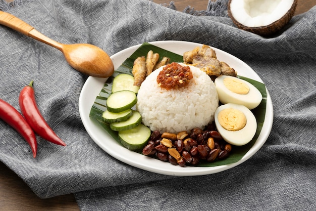 Traditional nasi lemak meal assortment