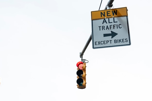 Traffic light and signage closeup