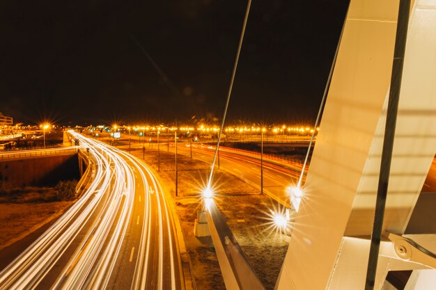 Trails of light on road