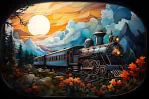 Free photo train canvas painting artwork background