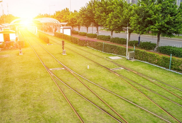 tram station in sunlight