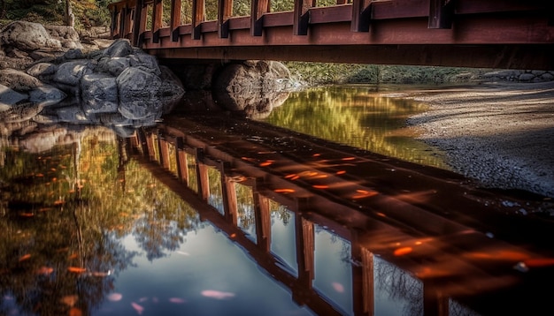 Free photo tranquil scene of autumn forest reflection on pond generated by ai