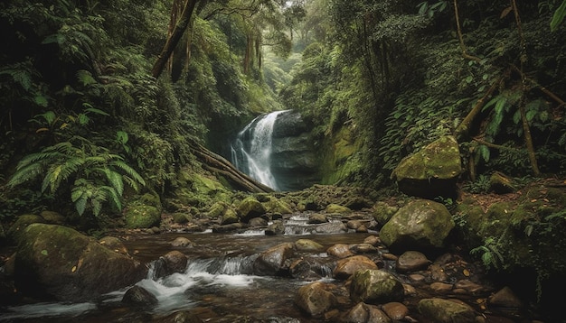 Free photo tranquil scene of flowing water in tropical forest generated by ai