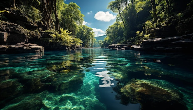 Free photo tranquil scene of flowing water in a tropical rainforest paradise generated by artificial intellingence