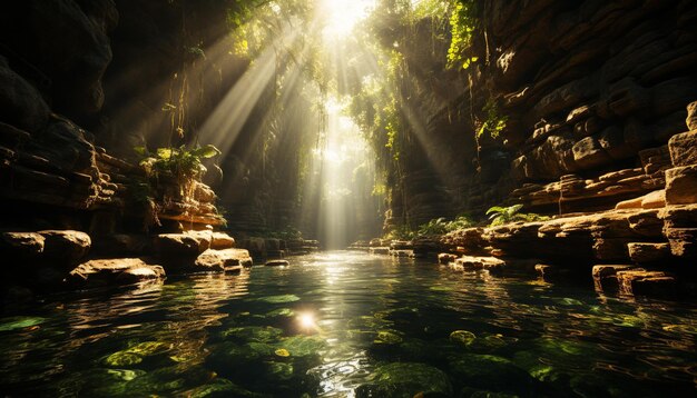 Free Photo tranquil scene nature beauty reflected in a tropical rainforest pond generated by artificial intellingence