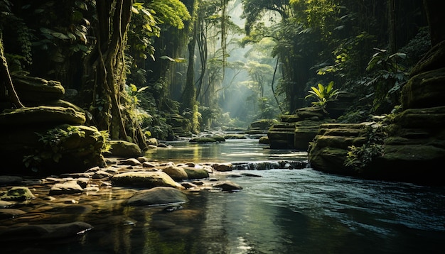 Free photo tranquil scene nature beauty in a tropical rainforest flowing water generated by artificial intellingence