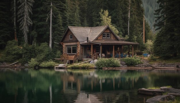 Tranquil scene of rustic hut near pine tree generated by AI