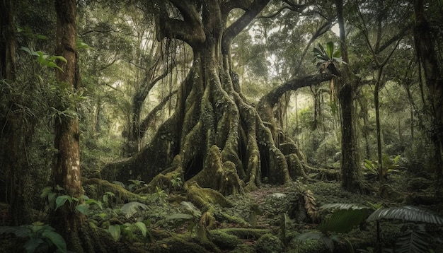 Free photo tranquil scene of tropical rainforest ancient beauty generated by ai