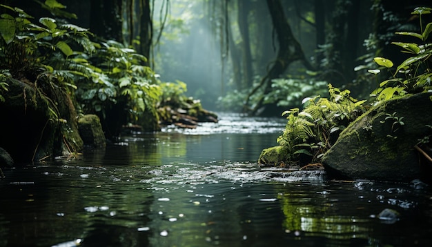 Free Photo tranquil scene of a wet forest in autumn generated by artificial intelligence