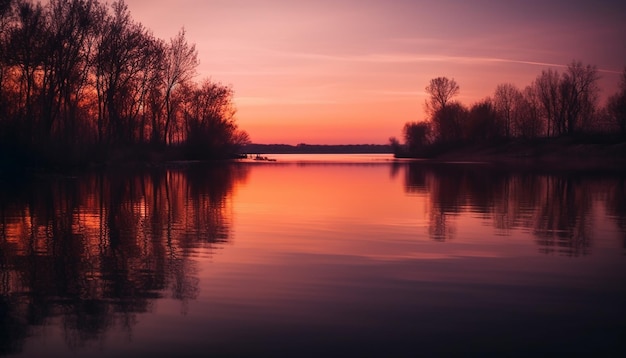 Free photo a tranquil sunset reflection over the water generated by ai