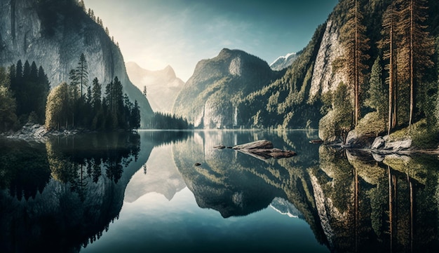 Free photo tranquility further showcased in scenic mountain landscapes generative ai